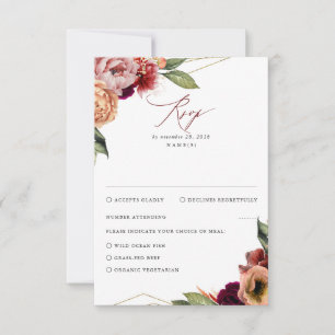 Burgundy and Orange Blommigt Fall Wedlings OSA Kort