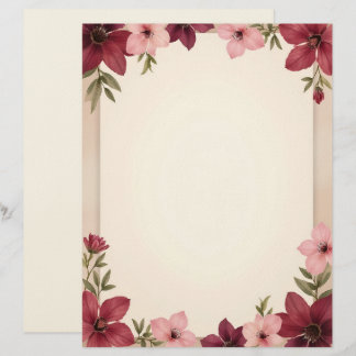 Burgundy and Pink Border Stationery Paper Brevhuvud