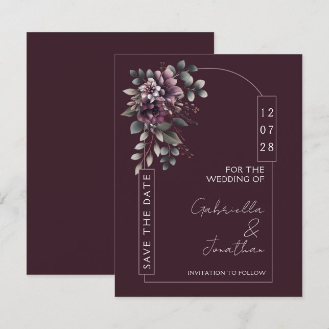Burgundy and Sage Arch Save the Date | Invitation Inbjudningar (Fram/baksida)