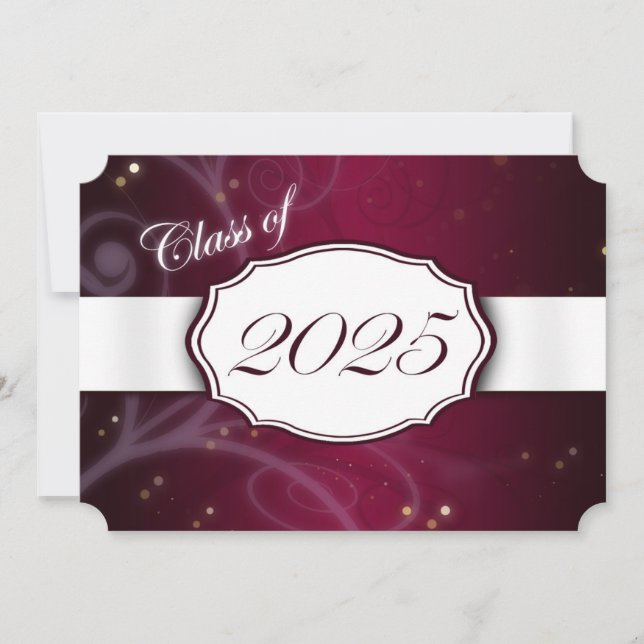Burgundy and White 2025 Studentkorts Inbjudningar (Framsida)