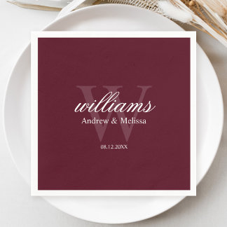 Burgundy and White Monogram Wedding Pappersservett
