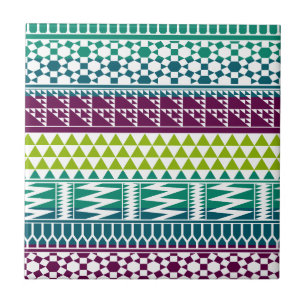 Burgundy Aqua Geometric Aztec Tribal Print Mönste Kakelplatta