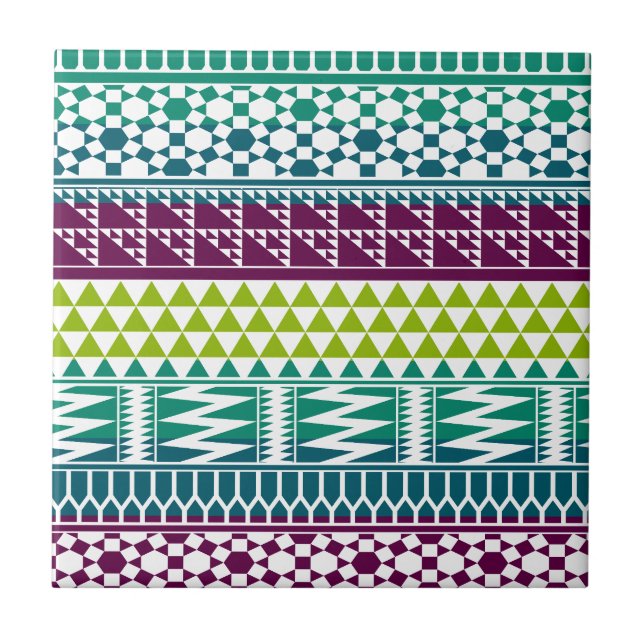 Burgundy Aqua Geometric Aztec Tribal Print Mönster Kakelplatta (Framsidan)