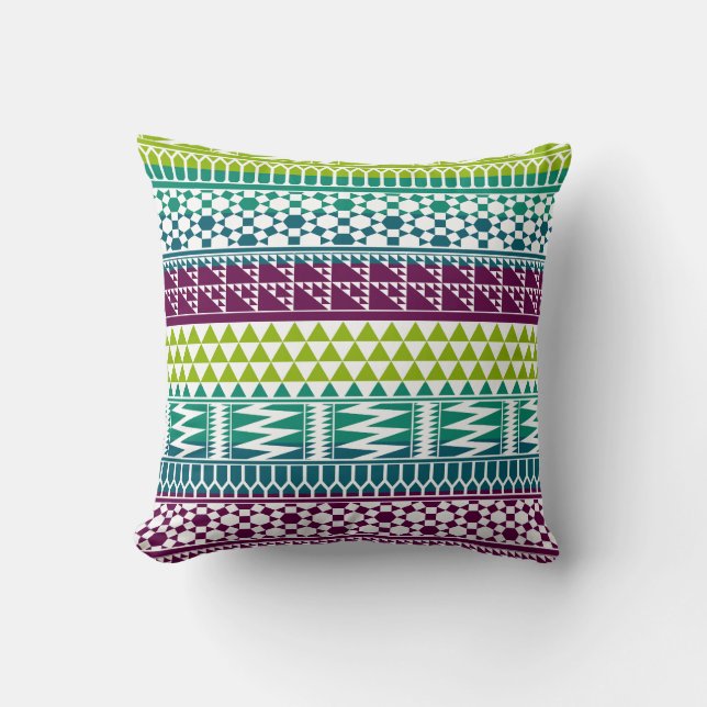 Burgundy Aqua Geometric Aztec Tribal Print Mönster Kudde (Framsida)