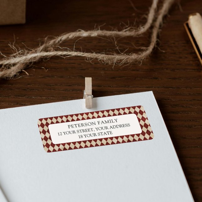 Burgundy Argyle Christmas Return Address Label Returadress Etikett (Skapare uppladdad)