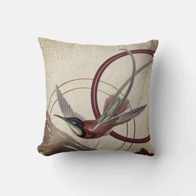 Burgundy Artistic Abstrakt Hummingbird Kudde (Framsida)