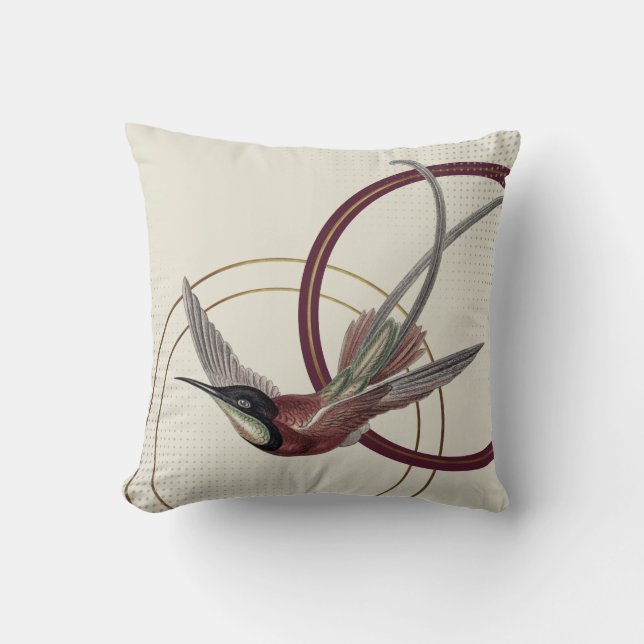 Burgundy Artistic Hummingbird Dekorativ kudde (Framsida)