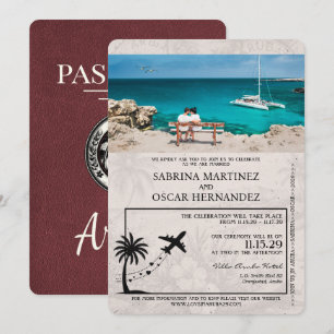 Burgundy Aruba Passport Wedding bjudande Inbjudningar