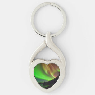 Burgundy-Aurora Twisted Heart Silverfärgad Nyckelring