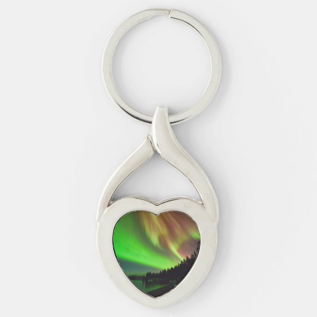 Burgundy-Aurora Twisted Heart Silverfärgad Nyckelring (Framsidan)