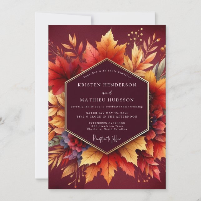 Burgundy Autumn Bloom Wedding Inbjudningar (Framsida)