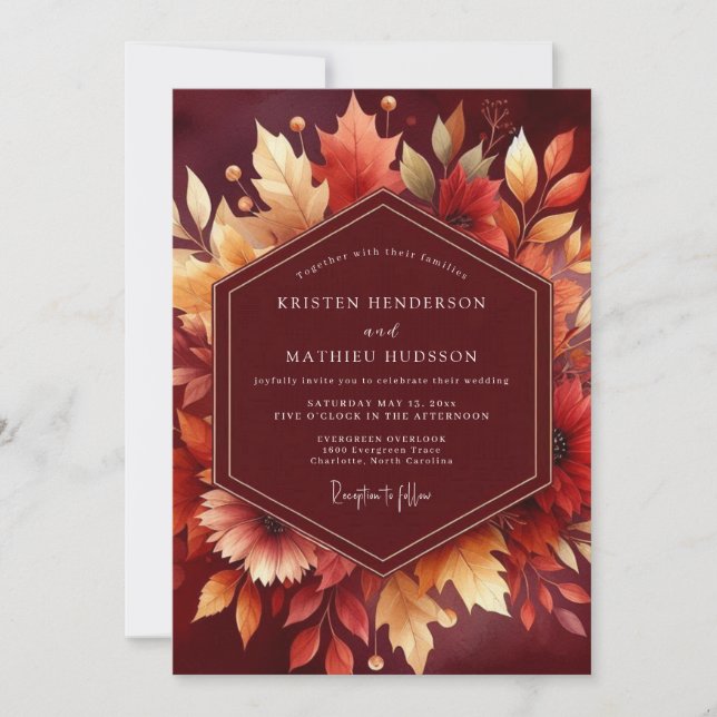 Burgundy Autumn Foliage Wedding Inbjudningar (Framsida)