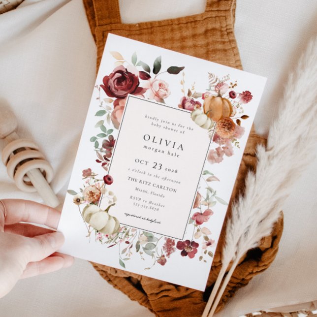 Burgundy Autumn Pumpkin Baby Shower Inbjudningar (Skapare uppladdad)