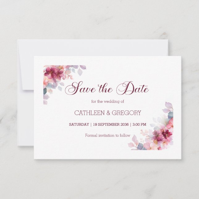 Burgundy Autumn Watercolor Calligraphy Wedding Spara Datumet (Framsida)