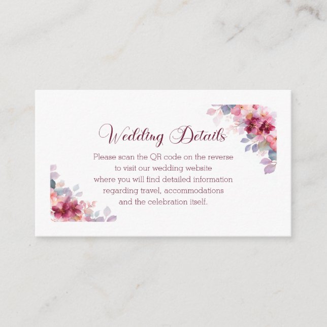 Burgundy Autumn Watercolor QR Info Wedding Tilläggskort (Framsida)