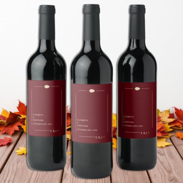 Burgundy Autumn Wedding Vinflaska Etikett (Skapare uppladdad)