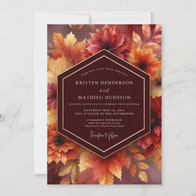 Burgundy Autumnal Bloom Wedding Inbjudningar (Framsida)
