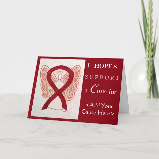Burgundy Awareness Ribbon Angel Art Greeting Cards Kort (Framsida)