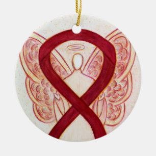 Burgundy Awareness Ribbon Angel Art Ornaments Julgransprydnad Keramik