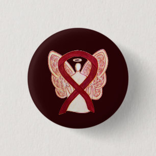 Burgundy Awareness Ribbon Angel Pendant Buttons Knapp
