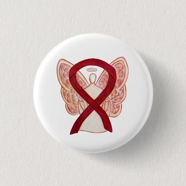 Burgundy Awareness Ribbon Angel Pendant Buttons Knapp (Framsida)
