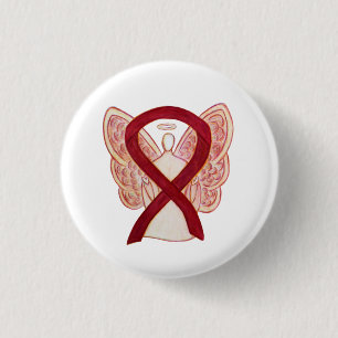 Burgundy Awareness Ribbon Angel Pendant Buttons Knapp