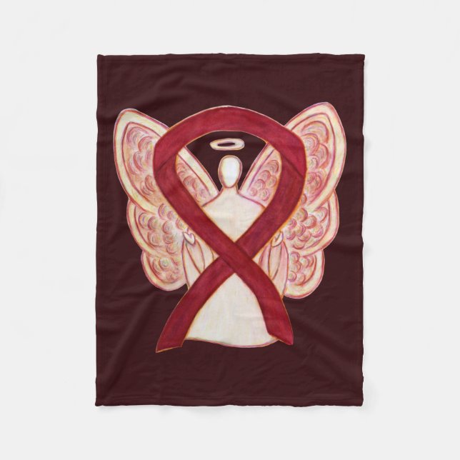 Burgundy Awareness Ribbon Angel Soft Blankets Fleecefilt (Framsidan)