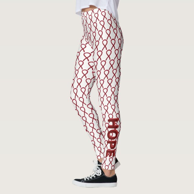 Burgundy Awareness Ribbon Anpassningsbar Ord Leggi Leggings (Vänster)