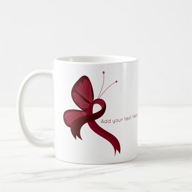 Burgundy Awareness Ribbon Butterfly Coffee Mugg (Vänster)