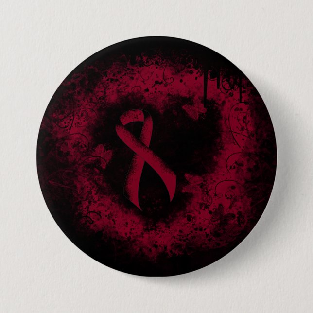 Burgundy Awareness Ribbon Grunge Heart Knapp (Framsida)