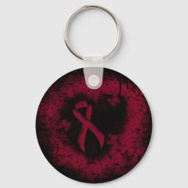 Burgundy Awareness Ribbon Grunge Heart Nyckelring