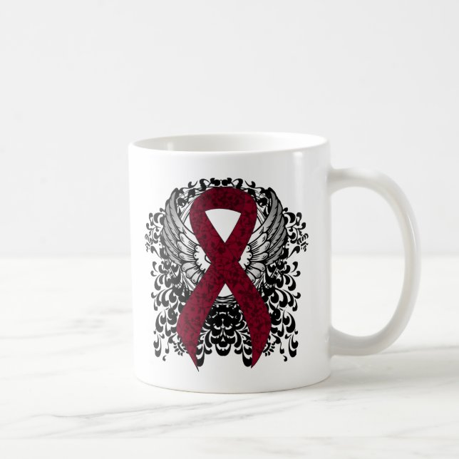 Burgundy Awareness Ribbon med Vingar Kaffemugg (Höger)