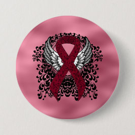 Burgundy Awareness Ribbon med Vingar Knapp