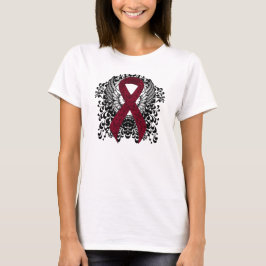 Burgundy Awareness Ribbon med Vingar Tee Shirt