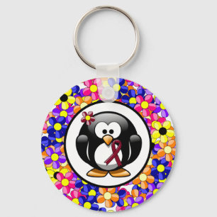 Burgundy Awareness Ribbon Penguin Nyckelring