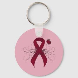 Burgundy Awareness Ribbon with Butterfly Nyckelring