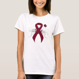 Burgundy Awareness Ribbon with Butterfly T Shirt