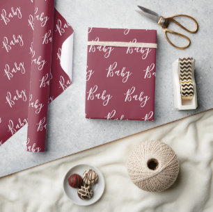Burgundy Baby Script Elegant Baby Wrapping Papper Presentpapper