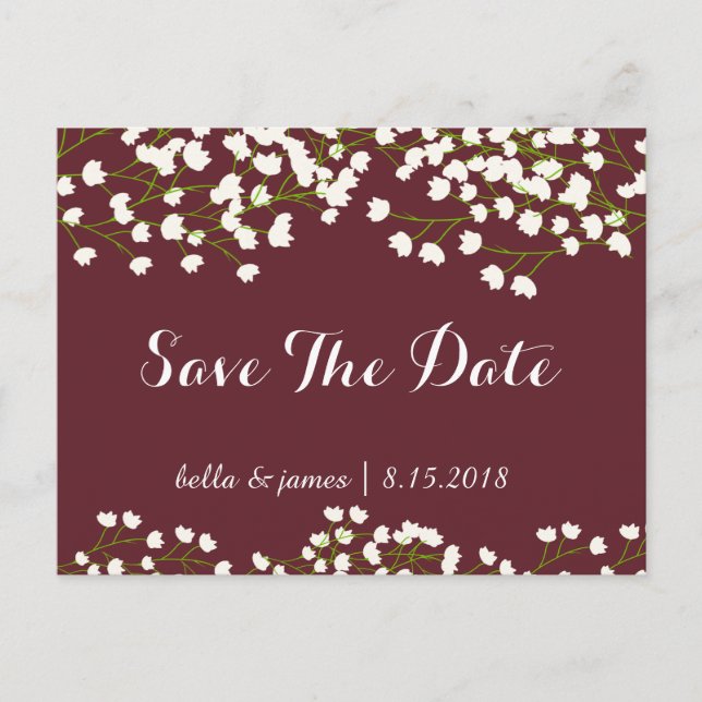 Burgundy Baby's Breath Spara datum Postkort Meddelande Vykort (Framsida)