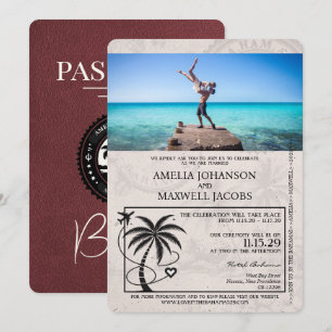 Burgundy Bahamas Pass Bröllop Inbjudningar