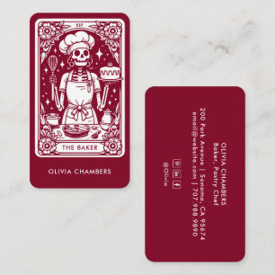 Burgundy Baker Tarot Skeleton Pastry Chef Visitkort