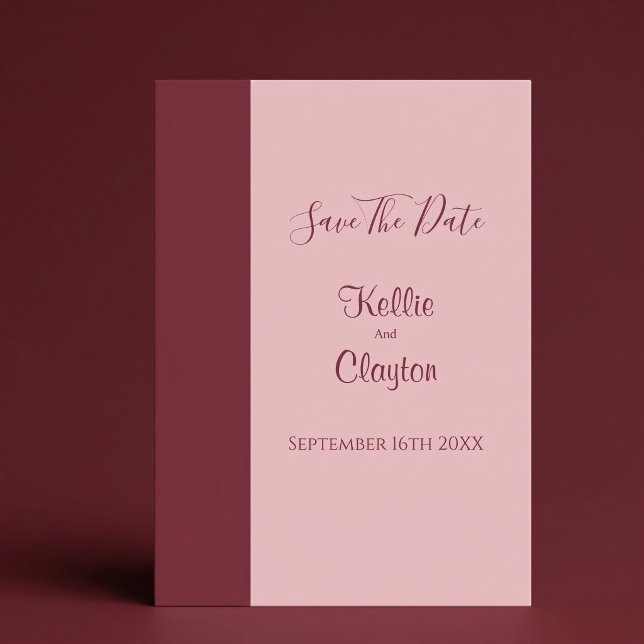 Burgundy Bar Minimalistiskt Bröllop Spara Datum Inbjudningar (Skapare uppladdad)