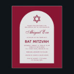 Burgundy Bar Mitzvah-båge Budget Röd Inbjudan<br><div class="desc">En budget bar mitzvah-inbjudan. Mot en burgunderröd (mörkröd) bakgrund har den en vit båge med burgunderröd text inuti. Namnet är skrivet med ett elegant kalligrafiskt typsnitt. Ovanför texten finns en burgunderröd davidstjärna.</div>