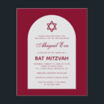 Burgundy Bar Mitzvah-båge Budget Röd Inbjudan<br><div class="desc">En budget bar mitzvah-inbjudan. Mot en burgunderröd (mörkröd) bakgrund har den en vit båge med burgunderröd text inuti. Namnet är skrivet med ett elegant kalligrafiskt typsnitt. Ovanför texten finns en burgunderröd davidstjärna.</div>