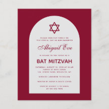 Burgundy Bar Mitzvah-båge Budget Röd Inbjudan