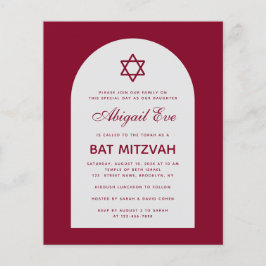 Burgundy Bar Mitzvah-båge Budget Röd Inbjudan