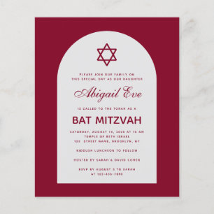 Burgundy Bar Mitzvah-båge Budget Röd Inbjudan