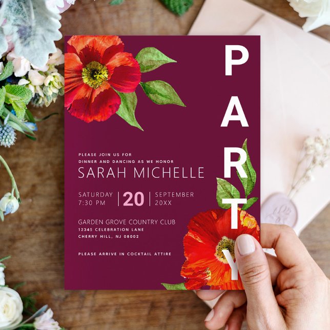 Burgundy Bat mitzvah Blommigt Vattenfärg Modern me Tilläggskort (Skapare uppladdad)