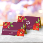 Burgundy Bat mitzvah, fetstilt Blommigt, vattenfär Placeringskort<br><div class="desc">Inget Bat mitzvah party är färdigt utan platskort för personlig. Låt din favorit Bat mitzvah vara stolt, glädjas och fira hennes milstolpe på hennes perfekt samordnade party. Denna sofistikerade, chic, bedövande, blommigt vattenfärg med modern sanserif-typ överträffar en burgundisk bakgrund. Faux guld foil linjer på insidan. Anpassa anpassningsbarna på baksidan med...</div>