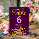 Burgundy Bat mitzvah guldblomma Livets träd Modern Bordsnummer<br><div class="desc">Inget Bat mitzvah party är färdigt utan bordsnummer av personlig. Låt din favorit Bat mitzvah vara stolt, glädjas och fira hennes milstolpe på hennes perfekt samordnade party. Denna sofistikerade, chic, bedövning, abstrakt grafik faux guld-folie träd med låg rosa, orange och röd stjärna av David och punkt "löv" och rosa bordsnummer...</div>